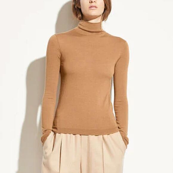 Vince Wool Silk Turtleneck Sweater in Camel Size M - Picture 1 of 7